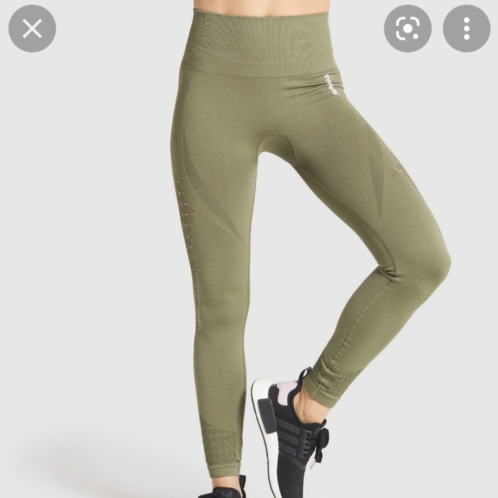 GYMSHARK / S / Womens Energy+ Seamless 7/8 length Hi-Rise Leggings - Khaki Green